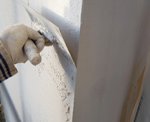 Verputzen der Fassade, Detailansicht